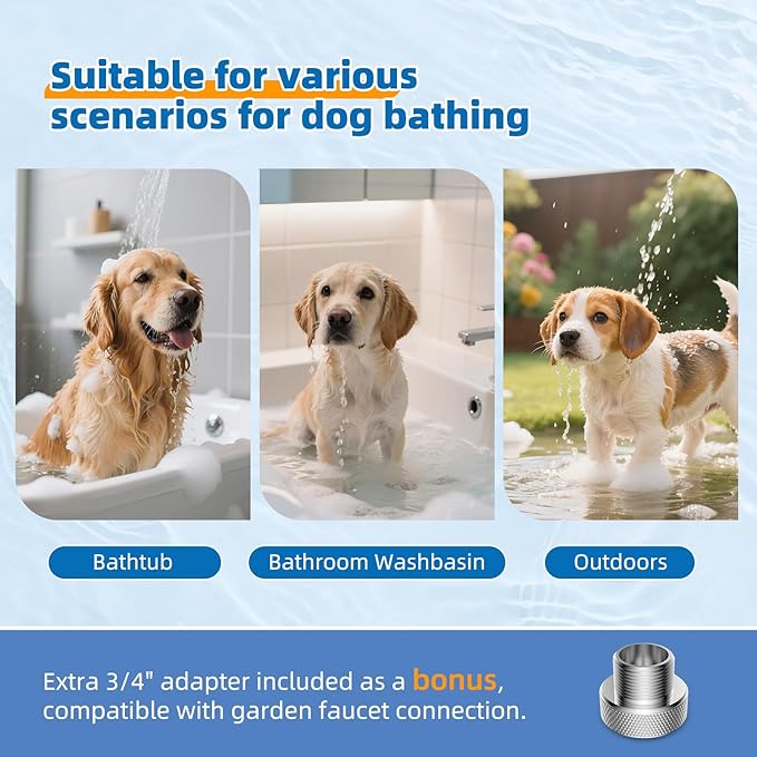 Hibbent cUPC Certified All Metal Dog Sprayer Attachment Set, Stainless Steel Pet Shower Sprayer for Dog Washing & Bathing, 4 Sprays Handheld with Pause Mode, Brass Shower Arm Diverter &119" Hose
