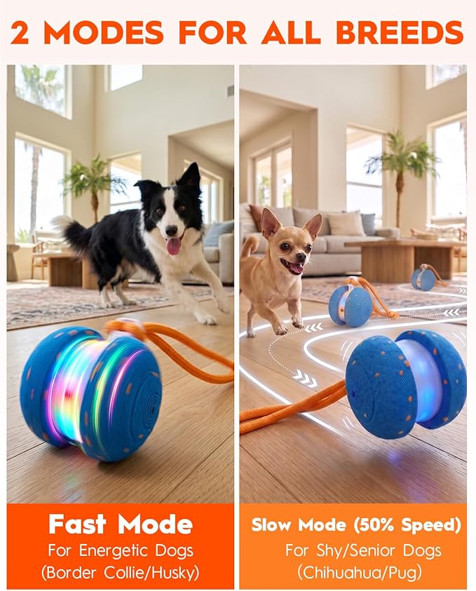 Xeuch Interactive Dog Toys, Automatic Irregular Moving and Rolling Dog Ball with 2 Speed Modes, E-TPU Material, Motion Activated Pet Toys with Rope for Dogs Puppies, Dog Stimulation Toy (Blue)