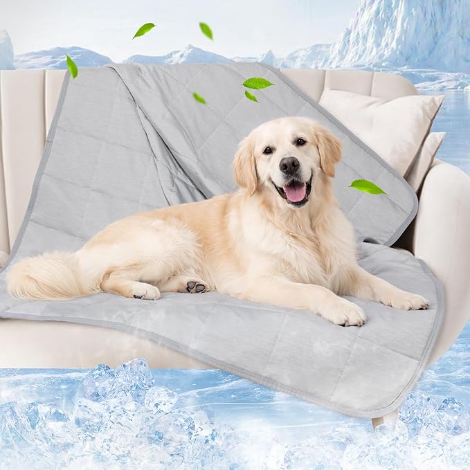 PICK FOR LIFE Cooling Blanket for Dogs, 0.4 Q-MAX Pets Cooling Comforter for Bed Cover, Summer Blanket for Large Dogs Washable, Soft Lightweight Cold Mats for Pet Hot Weather Sleeping (60"×80"/Grey)