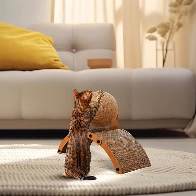 Interactive Scratch Pad for Cats, Cat Scratching Post Design with Arch Bridge and Ball for Kittens, Stylish Cat Scratching Board for Pets to Relieve Stress (S - Upgrade)