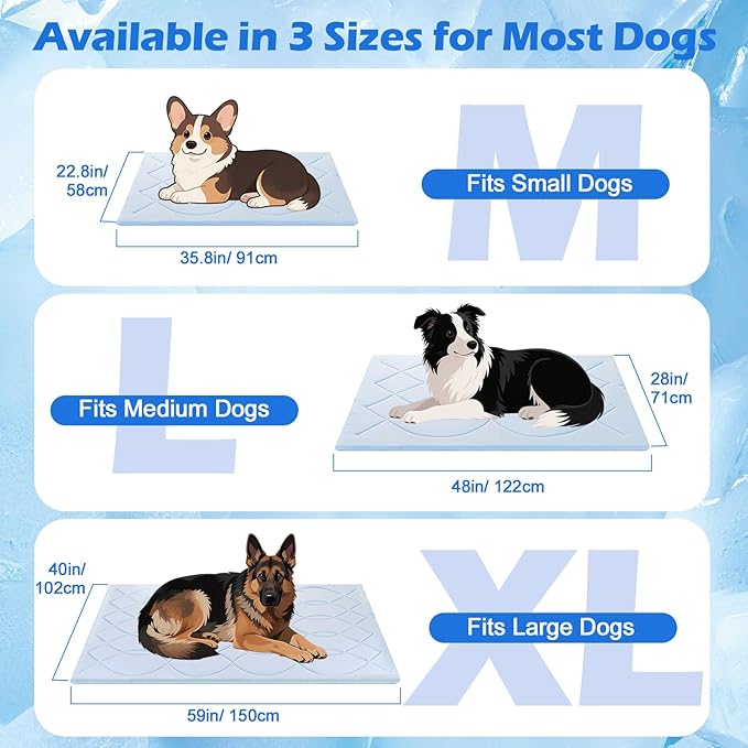 Dog Cooling Mat, 59'' × 40'' Extra Large, Q-Max>0.4 Self-Cooling Mat for Dog Reversible (Cool & Warm), Double-Sided Pet Cool Pads for Summer, Crate, Kennel, Machine Washable, Non-Gel, Blue+Grey