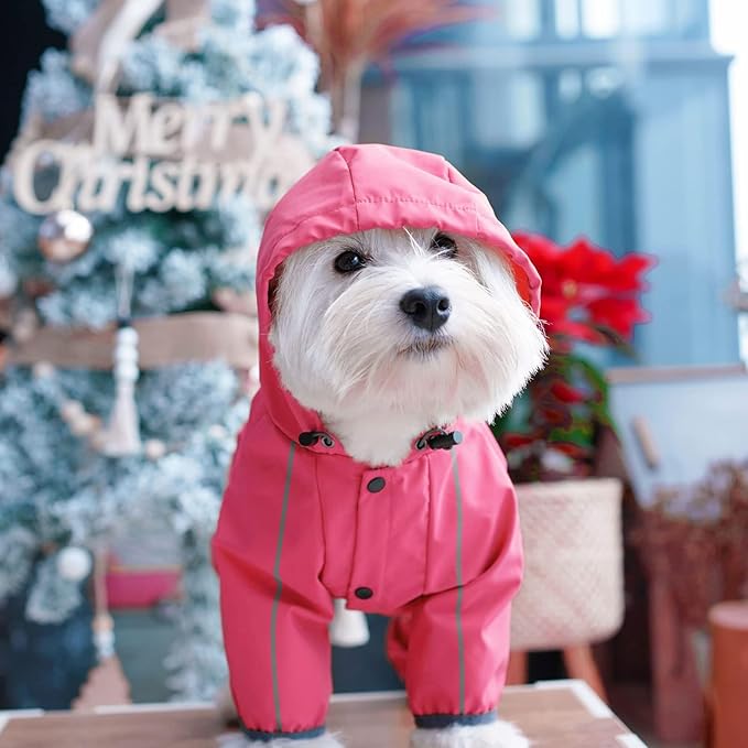 Dog Raincoat, Waterproof Dog Rain Jacket with Hood, Rain Coat with Leash Hole, Reflective Strap for Small Medium Dogs, Outdoor Adventures/Walking Lightweight Puppy（Pink,XS）