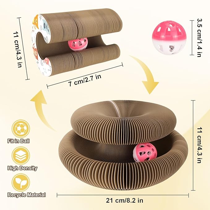 Cardboard Cat Toy, Flexible Magic Organ Cat Scratcher, Foldable & Reversible Cat Scratching Board Scratcher Pad, Interactive Cardboard Accordion Kitty Toy for Indoor Cats 2-Pack