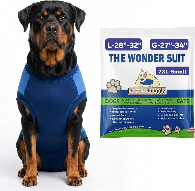 Surgi Snuggly Dog Surgery Recovery Suit - Dog Onesie for Post Surgery Recovery, Female Spay & Male Neuter - Surgical Suit for Dogs, E-Collar Cone Alternative, Double Blue - 2XL Small - 28" - 32" (EC)