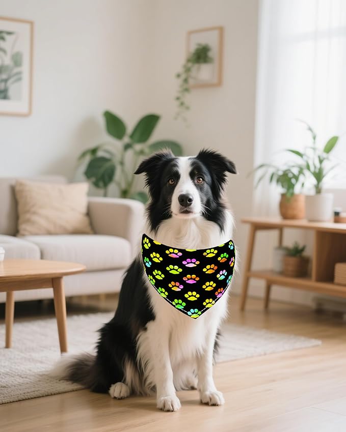 PET SHOW 50 Pack Big Extra Large Dog Bandanas Bulk XL Washable Paw Pattern Triangle Bibs Dogs Girl Boy Kerchief Set Pet Scarves Grooming Accessories