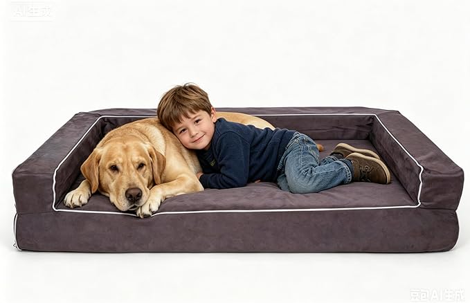 X-Large 7 Inch Solid Orthopedic Memory Foam Dog Bed for Arthritis Relief & Hip Dysplasia - Bolster Couch Style with Premium YKK Zipper Waterproof Washable Cover for Senior Dogs 90-150lbs