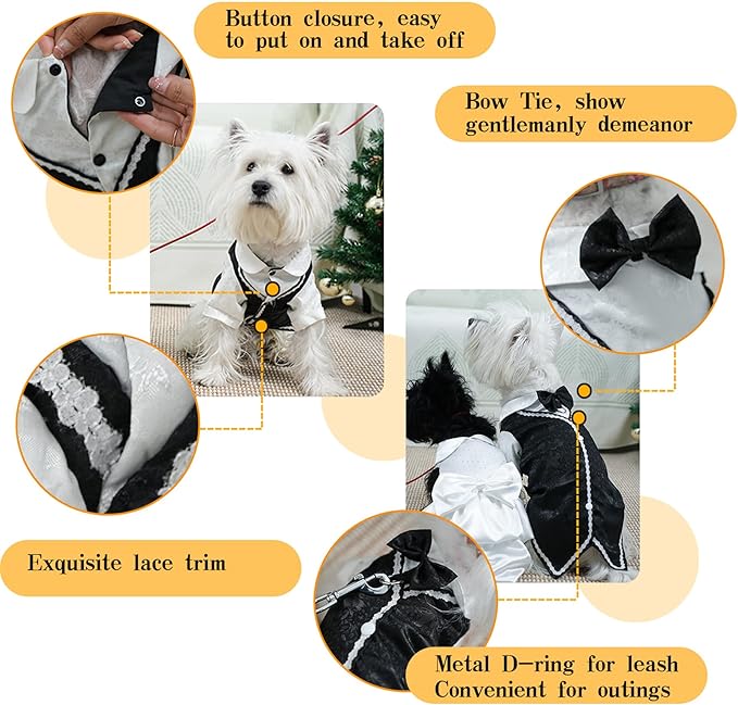 Dog Tuxedo Tailcoat Suit Shirt with Bow Tie, Formal Outfit Tux Attire for Puppy Small Medium Dogs Cats Costume (Tailcoat, X-Large)
