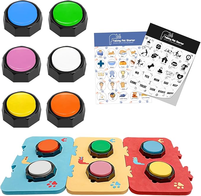 6Pcs Dog and Cat Communication Buttons Set Dog Training Answer Buzzer Talking Buttons for Dogs with Anti Slip Dog Mat for Dogs Pet Cat Training Family(#1)