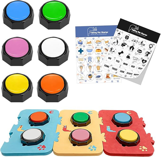 6Pcs Dog and Cat Communication Buttons Set Dog Training Answer Buzzer Talking Buttons for Dogs with Anti Slip Dog Mat for Dogs Pet Cat Training Family(#1)
