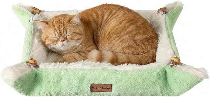 The Cat Ladies Self Warming Heated Cat Bed Mat - Heated Outdoor Kitten Bed Mat - Non Electric Heating Pad - for Indoor and Outdoor Cats - Reversible Comfortable Design - Light Green