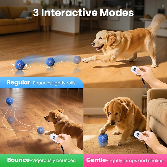 Smart Interactive Dog Ball Toys - Auto Bouncing & Rolling, Chew-Resistant E-TPU Material, 3 Interactive Modes, IPX7 Waterproof, Smart Chase Pet Toy Ball for Medium and Large Dogs - Blue