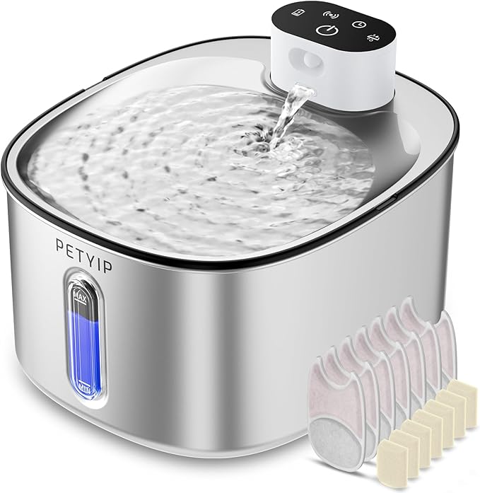 Wireless Cat Water Fountain Stainless Steel,135fl-oz/4L Battery Operated Automatic Pet Water Dispenser,Cordless Dog Water Fountain,Water Fountains for Cats Indoor,Ultra Quiet (Cat Fountain + 7 Filter)