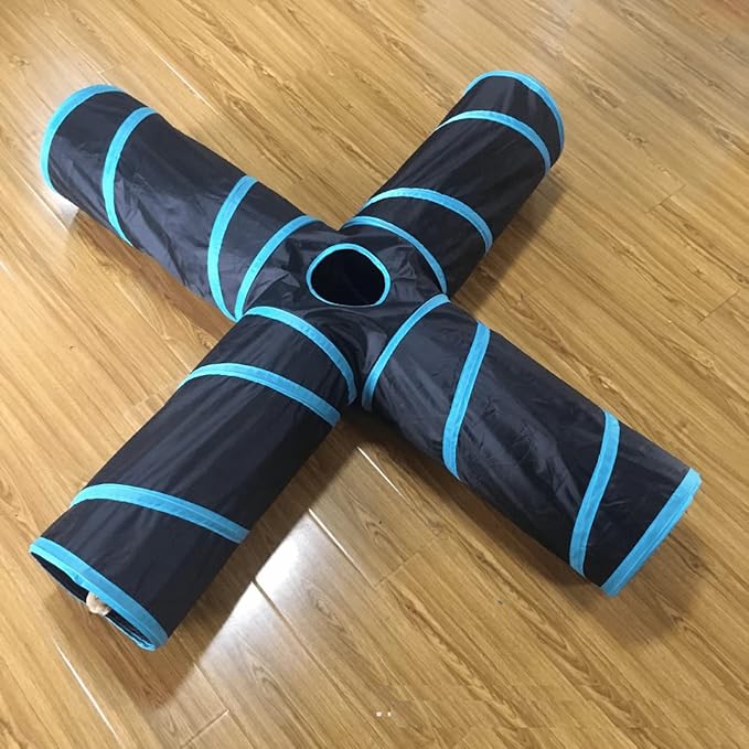 Cat Tunnels, Pet Ferret Rabbit Bunny Tunnels Tubes Subway Habitats, S-Style, DIY Cat Peekaboo Maze House Tent Bed, Kitten Interactive Toy (T-Type 4 Way (Straight))