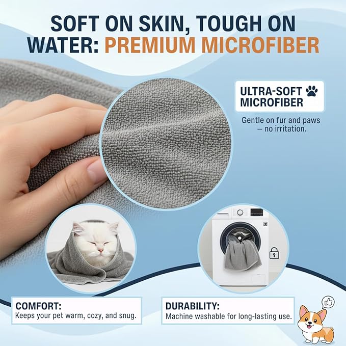 Dog Towel Keeps Your Pet Cozy After Every Use - Microfiber Towels for Drying Dogs & Cats - Quick & Efficient Grooming Gray Towel for Outdoor Play - Gently Dries Your Pet’s Fur 23.6 x 39.4in Large