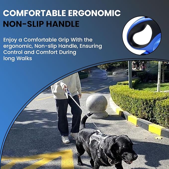 Best Dog Supplies Retractable Thick Dog Leash for S, M, Large Dogs with Bag Dispenser and Flashlight, 26ft/8M for Dogs up to 110lbs Pet Leash One Button Break Retractable Color - Blue