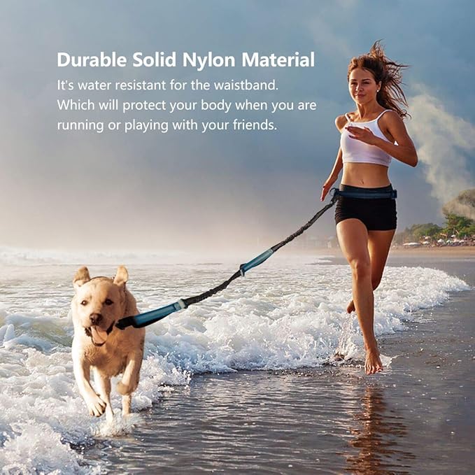 Uppetly Hands Free Dog Running Leash with Adjustable Waist Belt, Dual Handle Elastic Bungees Retractable Rope for Small and Medium Dogs, Reflective Stitches for Walking Hiking Biking (Large, 25-120lb)