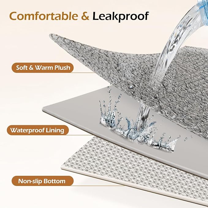 Dog Bed Cover, Washable Replacement Large Dog Bed Sheet with 3-Sided Continuous Zipper, Waterproof Liner, Soft Plush, Pet Mattress Fluffy Protector, 41x27x3 inches - M, Cover Only Grey