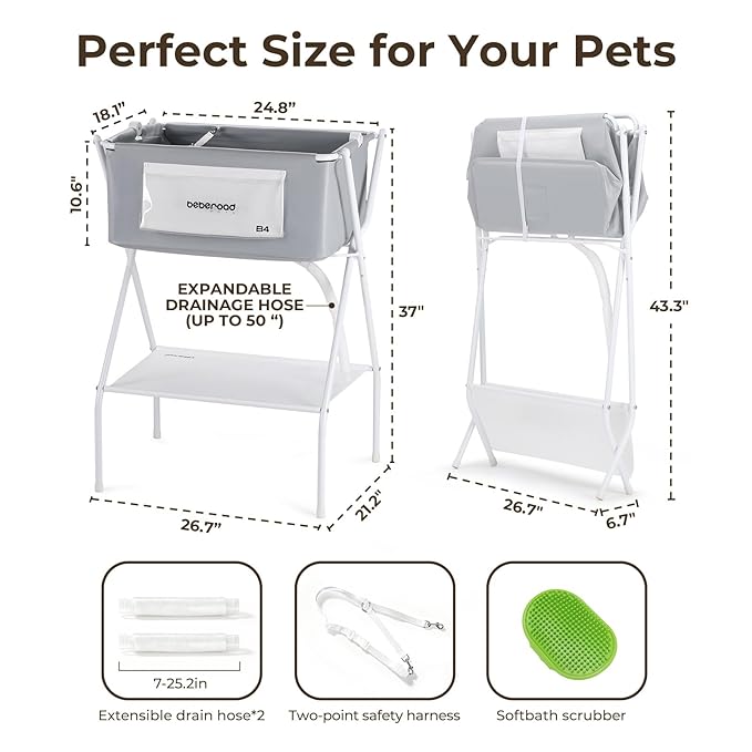 Dog Bathtub Dog Washing Station with Scrubber for Small Medium Dogs Cats, B4 Foldable Dog Tub for Bathing and Grooming, Portable Collapsible Dog Shower Tub, Indoor and Outdoor