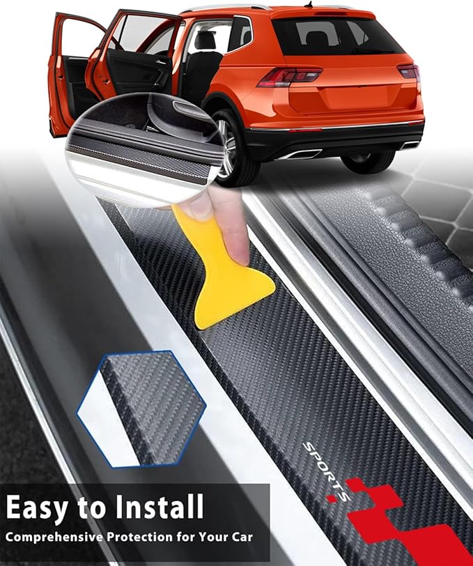 4Pcs Universal Car Door Sill Protector, Carbon Fiber Scratch Resistant Door Entry Guard & Scuff Plate for Car SUV and Off-Road Trim Accessories (SportRed)