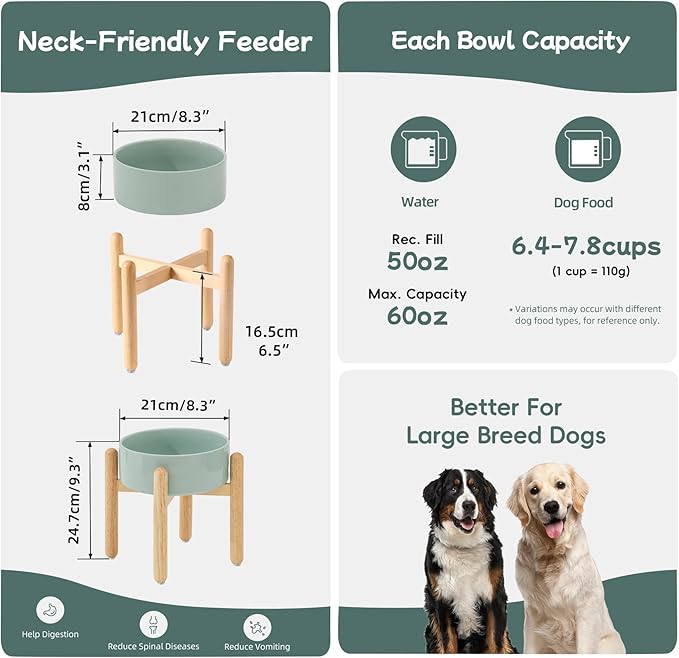 Havniva 8.3inch Ceramic Raised Dog Bowl with Stand, Elevated Dog Bowls for Large Breed Dog Food and Water Bowl Non-Slip Dog Dish Large Capacity Feeding Pet Water Bowl