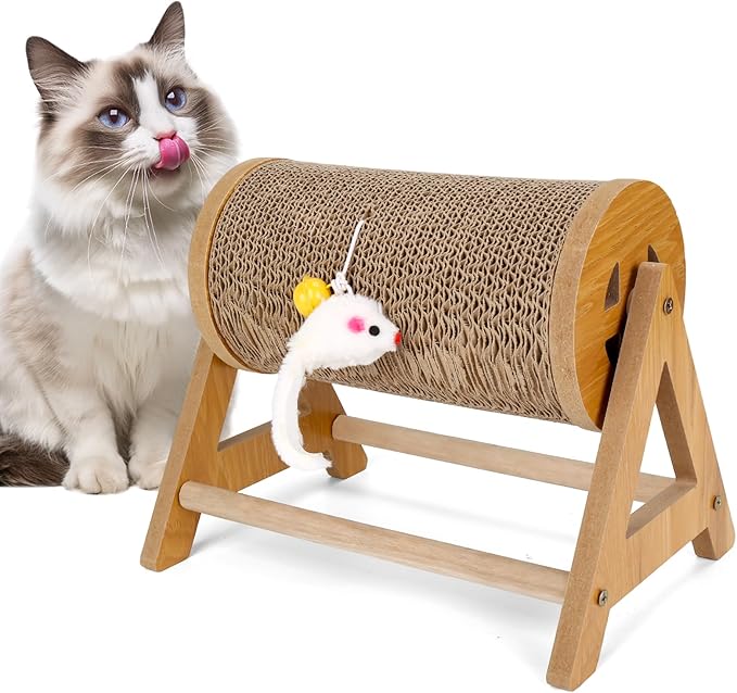 Cat Scratching Board, Indoor Scratcher for Cats, Cat Scratching Roller Toy, Interactive Toy Furniture Protector, Exercise Toy for Kittens, Cats, Small Pets