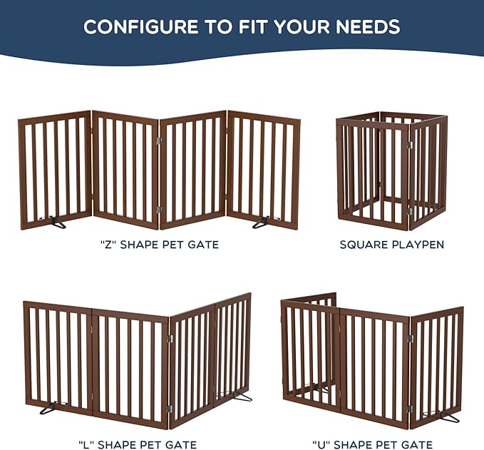 Homykic Bamboo Freestanding Dog Gate, No Assembly Pet Gate Indoor, 24”H x 75”W Extra Wide Foldable Puppy Barrier Fence with Support Feet for the House, Doorways Stairs, 4 Panels, No Drillings, Walnut