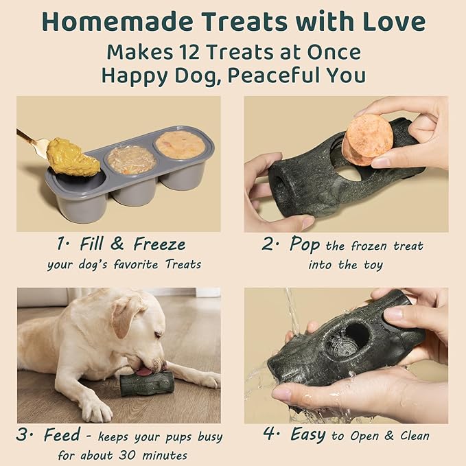 MENGJINGO 2-Pack Long-Lasting Interactive Dog Toys and Silicone Frozen Treat Tray - Keep Your Puppy Busy, Safe for Aggressive Chewers, Enrichment Toy for Medium & Large Dogs 25-75 lbs