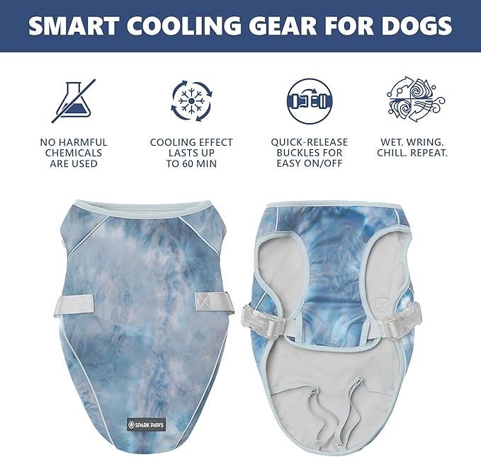 Spark Paws Dog Cooling Vest - SPF 50 UV Sun Protection - Summer Heat Relief Gear for Dogs, Lightweight, Evaporative Cooling - Dog Anxiety Relief Vest During Hot Days - Ice Blue, XL