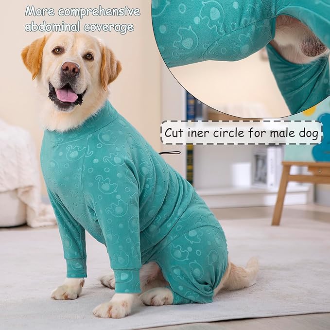 Dog Coats Autumn Winter Jumpsuit for Large Medium Dogs, Warmer Recovery Suit Polar Fleece Dog Bodysuit Lightweight Pajamas Pullover Stretchy Onesie Four-Legged Cold Weather Clothes (7XL, Green)