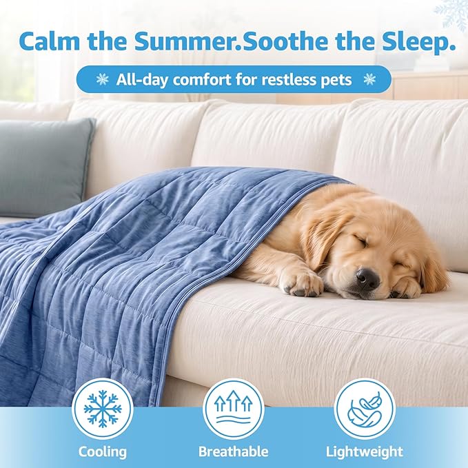 Cooling Blanket for Dogs, 0.4 Q-MAX Pets Cooling Comforter Throw for Bed Cover, Summer Blanket for Large Dogs Washable, Soft Lightweight Cold Mats for Pet Hot Weather (60"×80"/Deep Blue)