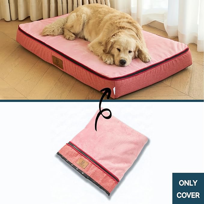 LIROCE Washable Dog Bed Cover Replacement, XXL Wrap-Around Zipper Cover for Orthopedic Memory Faom Dog Bed (48x30x6 inches), Pink
