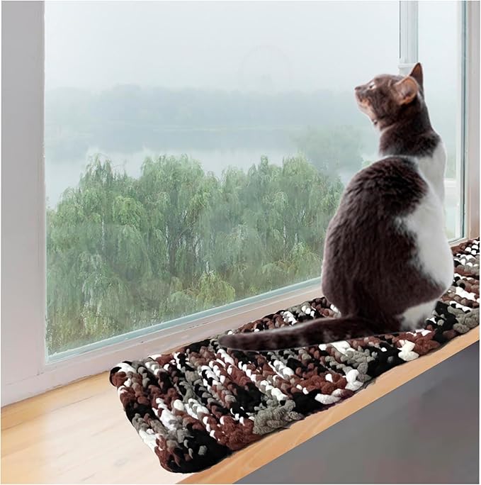 Cat Window Sill Pet Pad Perch, Knitted Windowsill Small Pet Mat Pillow Seat Bed, Cat Cushion for Window Sill Double Sided Window Perch (Khaki, 8"x24")
