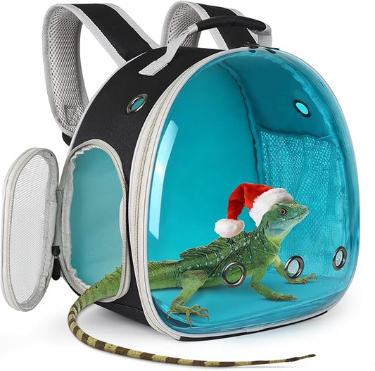 Guinea Pig Carrier, Guinea Pig Backpack with Clear Bubble Window (Black-Blue, Backpack)
