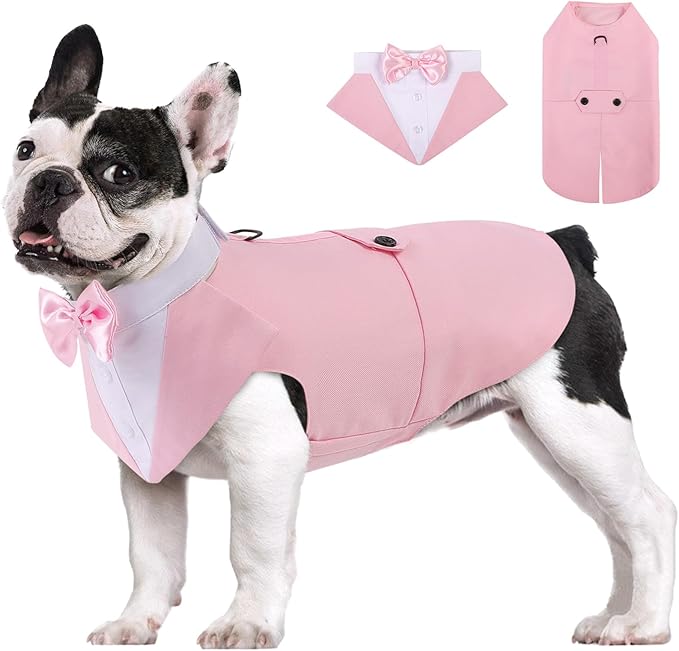 AOFITEE Dog Tuxedo Formal Dog Suit and Bandana Set, Gentle Dogs Wedding Party Suit Bow Tie Shirt, Tuxedo for Small Dogs Costume Outfit with Detachable Bowtie Collar for Christmas Halloween Dress Up