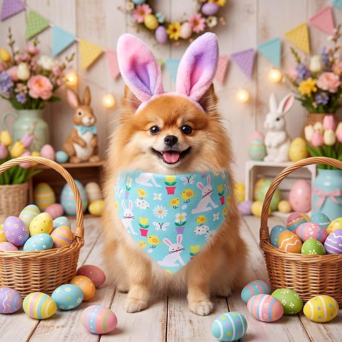 Youyole 120 Pcs Dog Bandana Bulks Bunny Dog Bandanas Rabbit Egg Pet Scarf Soft Cat Triangle Scarfs Pet Bandana Bibs for Small and Medium Breed