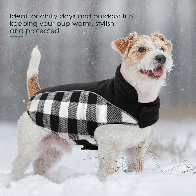 Kuoser Dog Winter Coat, Reversible Waterproof Dog Jacket with Leash Hole, Warm Dogs Fleece Vest Adjustable Doggy Cold Weather Clothes Plaid Christmas Outfit Pet Apparel for Extra Large Dogs, Black 3XL