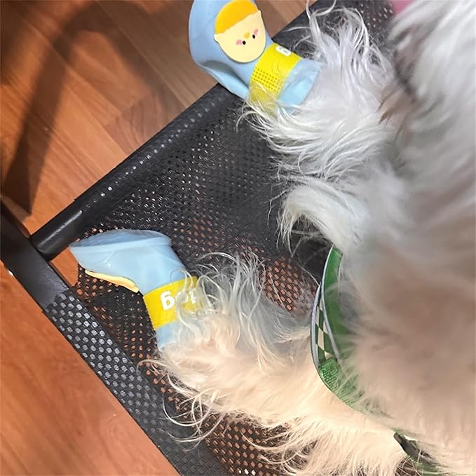 4Pcs Waterproof Egg Pattern Dog Boots Dog Shoes for Snow and Rain Teddy Pomeranian Bichon Small Dogs (Blue, Medium)