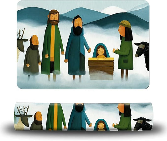 Dog Food Mat, 19.6" x 23.6" Absorbent Pet Feeding Mat for Food and Water, Waterproof Diatom Mud Pet Placemat with Non-Slip Rubber Backing, Cat Bowl Mat for Floors - Mountain Family Sheep