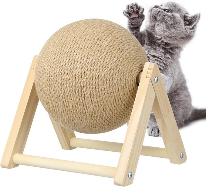 STOBOK Cat Scratcher with Wood Scratching Ball - Cats and Kittens Indoor Toy for Claw Care and Exercise - Round Scratching Board Spinning Ball Interactive Rabbit Pet Supplies for Home and Shops