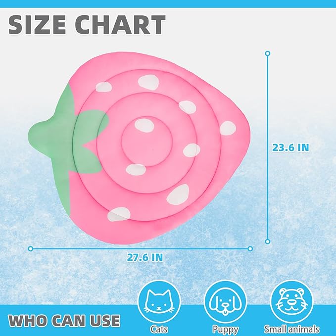 Upgrade Cat Self Cooling Mat for Summer, Reversible Thicken Pet Sleeping Blanket Pad Kennel Reusable Washable Waterproof Breathable Seat, Easy Carry Mats for Crate Car Playpen Puppy Strawberry Pink