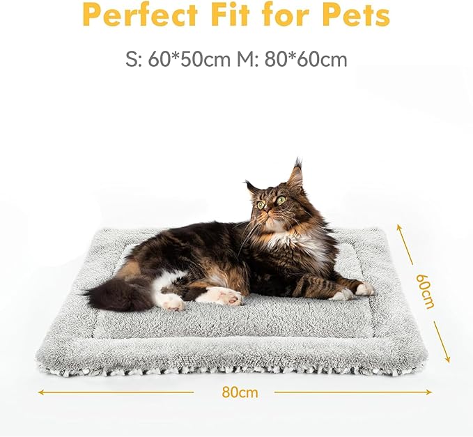 Self Heating Cat Bed Mat 24x20 inch, Thermal Self-Warming Pet Pad for Indoor Cats & Small Dogs, Reversible Washable Fleece with Silent Mylar Layer, Non-Slip Crate Pad Grey
