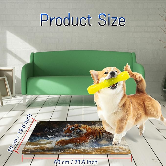 Dog Food Mat, 19.6" x 23.6" Absorbent Pet Feeding Mat for Food and Water, Waterproof Diatom Mud Pet Placemat with Non-Slip Rubber Backing, Easy Clean Cat Bowl Mat for Floors - Tiger