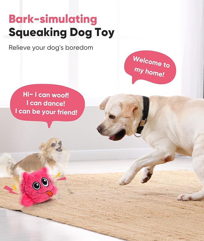 Petbobi Interactive Dog Toys Ball, USB Rechargeable Moving Dog Toy with Barking Sounds, Plush Monster Ball with Washable Cover, 4.9" Pet Toy for Small & Medium Dogs, Christmas & Birthday Gift