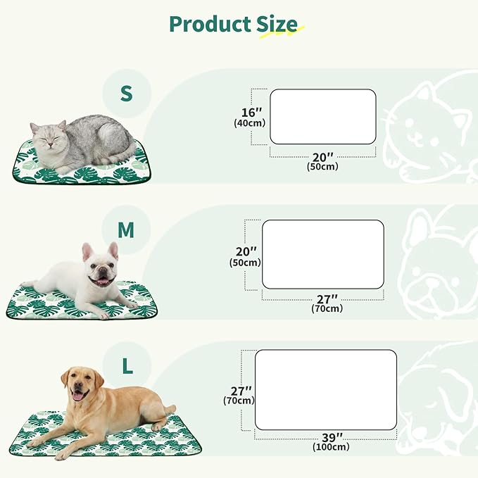 NWK Pet Cooling Mat -Q-Max>0.345 Ice Silk Cooling Mat for Dogs & Cats Portable & Washable Pet Cooling Blanket, Car Seats, Beds for Summer (Green Leaf, 27'' X 20'' X 0.3'')