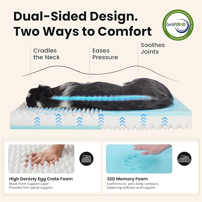 OhGeni Orthopedic Waterproof Dog Bed for Medium Large Dogs, Machine-Washable Removable Cover in Easy-Clean Fabric, Reversible Memory Foam & Easy-Carry Handle, Wider and Larger, 36 inch (Gray)