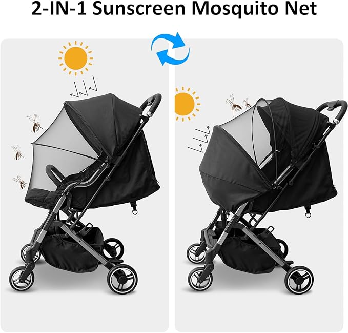 2-in-1 Stroller Cover, Mosquito Net for Baby Stroller with Sun Shade, Stroller Accessories - UV Protection & Breathable 3D Mesh with Two-Way Zipper, Universal Fit Most Stroller