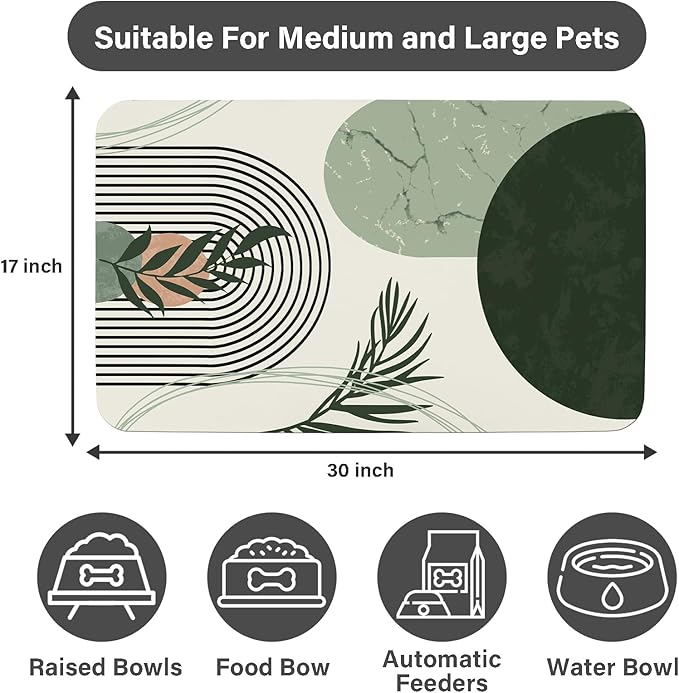 Cat Food Mat for Floors Waterproof Dog Mat for Food and Water Bowl Quick Dry Easy to Clean Nonslip Pet Mats, 17 * 30, Green