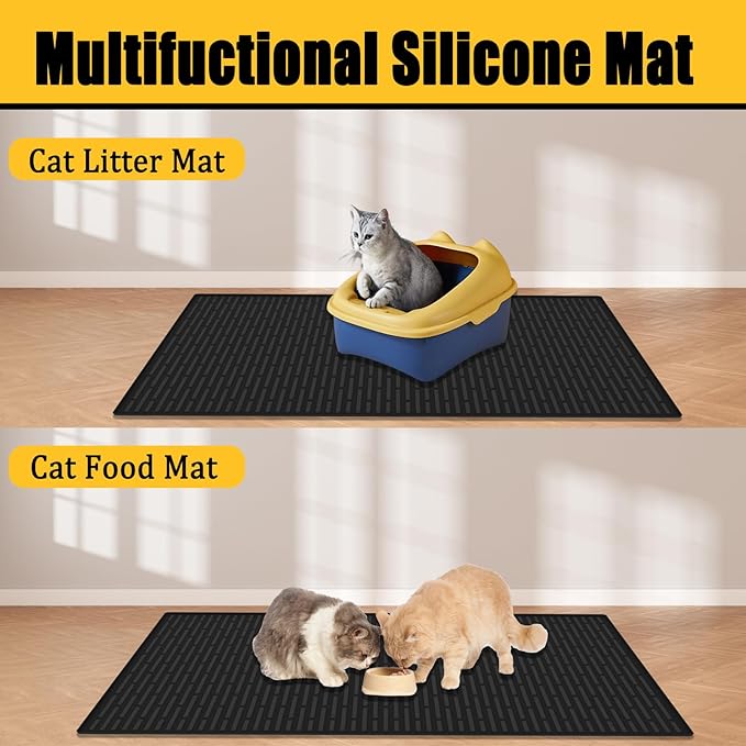 40"x30"(100cmx75cm) Extra Large Silicone Cat Litter Mat, XXL Litter Trapping Mat for Under Litter Box, Non-Slip Waterproof Kitty Litter Catcher, Easy to Clean Mat for Cats, Light Gray
