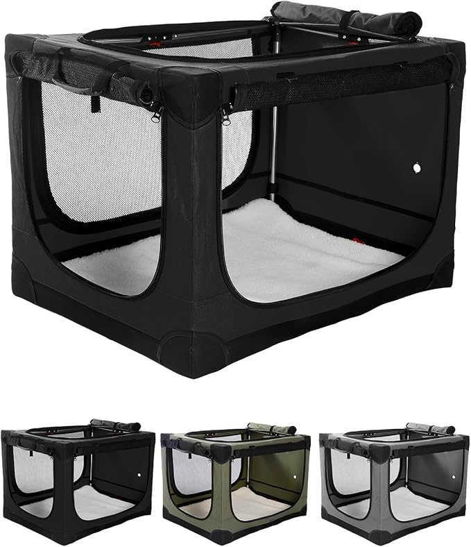 Veraste 30" L x 21" W x 21" H Collapsible Travel Dog Crate, Portable Soft Dog Kennel for Medium Dogs up to 45 lbs, 4-Door Foldable Travel Crate with Durable Mesh & Storage Bag, Black