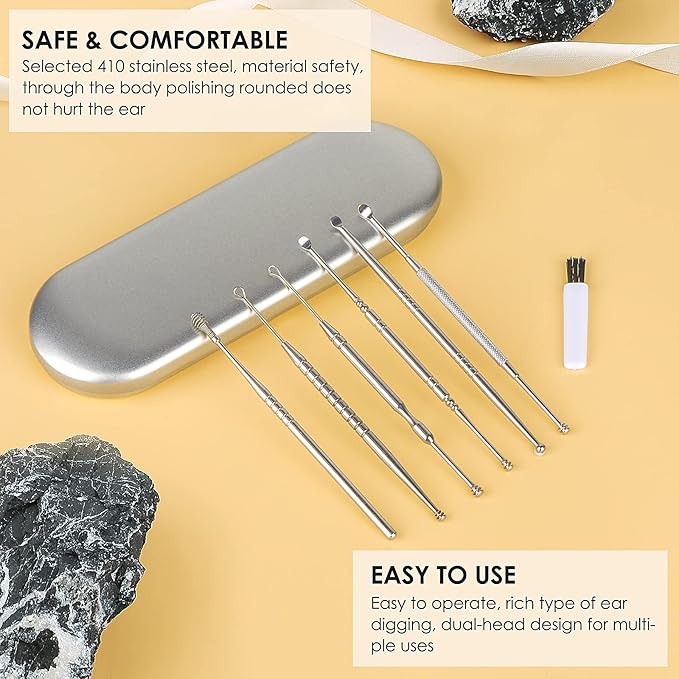 Ear Cleaning Kit,Safe Ear Wax Removal Tool,Earwax Removal Kit,Easy to Use,Painless Ear Pick,with Storage Box and Cleaning Brush (Silver)